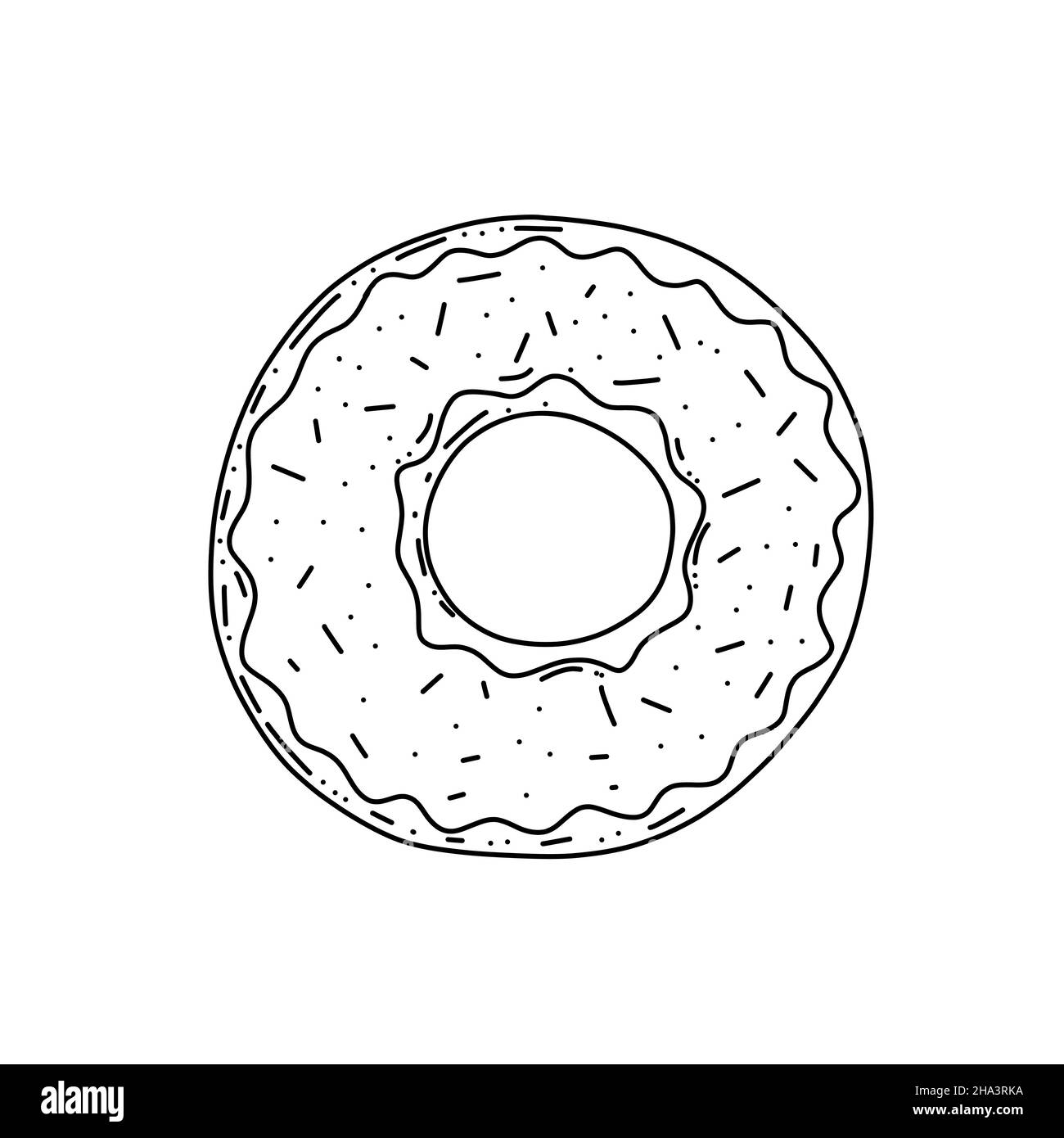 Disegno a ciambella isolato su sfondo bianco. Illustrazione vettoriale in stile doodle. Design per il design del menu del ristorante, caffè, cucina, sito web, stampa su Illustrazione Vettoriale