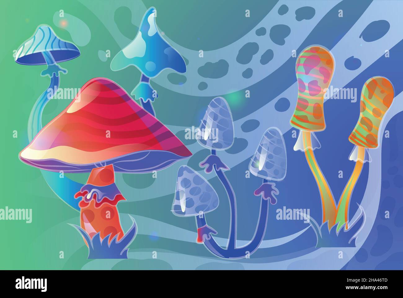 Set di funghi mistici Illustrazione Vettoriale