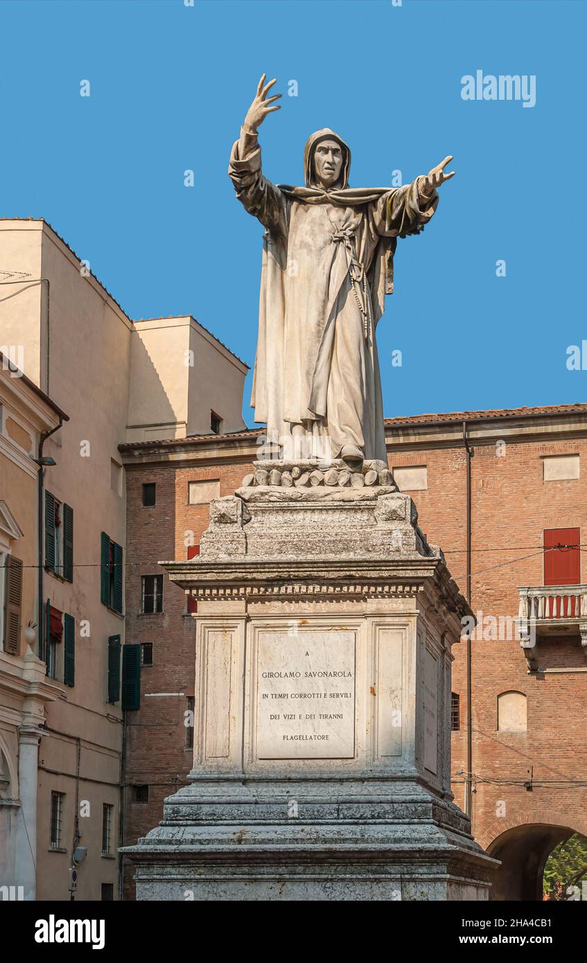 Monumento a Savonarola a Ferrara, Emilia-Romagna, Italia Foto Stock