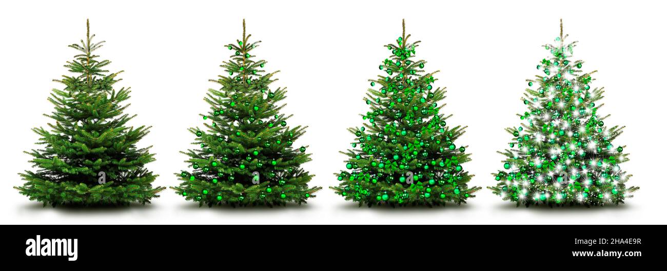 albero di natale decorato con decorazioni natalizie verdi Foto Stock