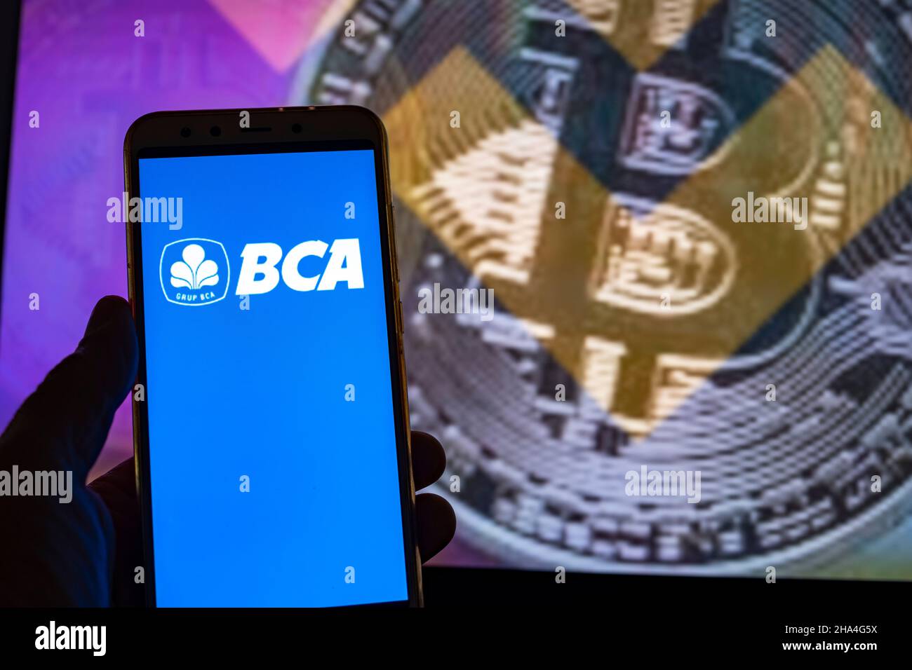 In questa foto, il logo Bank Central Asia (BCA) viene visualizzato sullo schermo di uno smartphone. Foto Stock