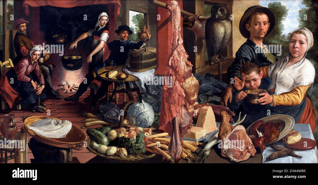 La cucina Fat. Un'allegoria del pittore olandese manierista settentrionale, Pieter Aertsen (1508-1575), olio su pannello, c.. 1565-75 Foto Stock