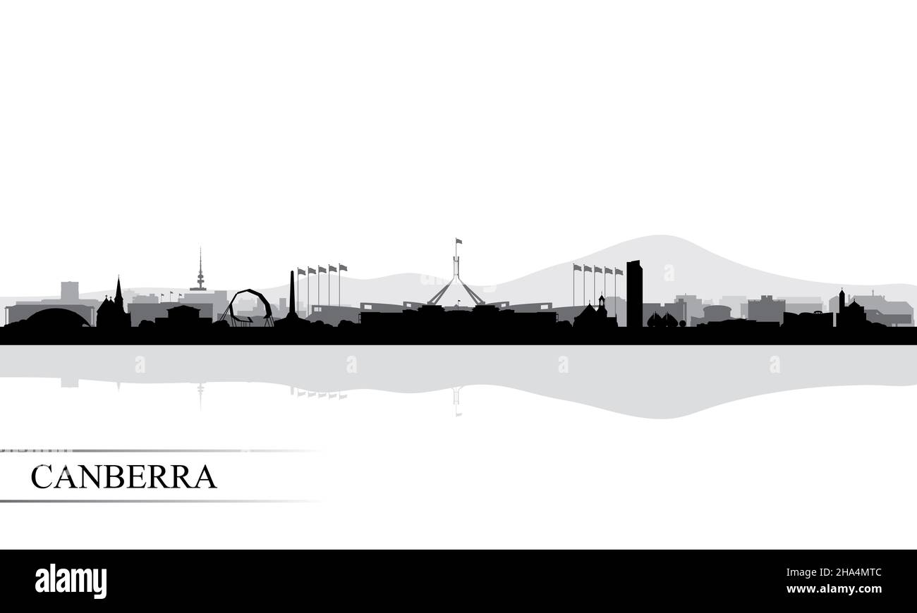 Canberra città skyline sfondo silhouette, illustrazione vettoriale Foto Stock
