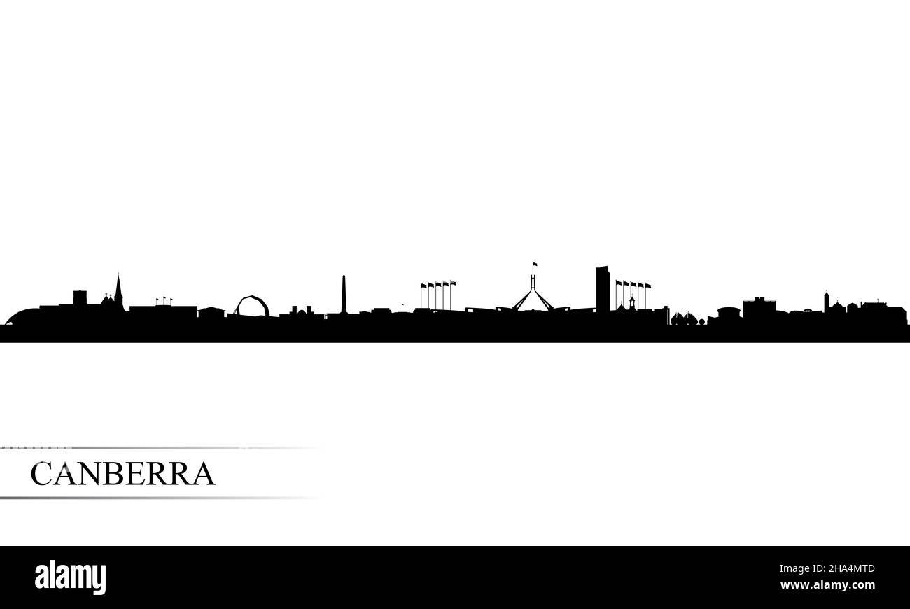 Canberra città skyline sfondo silhouette, illustrazione vettoriale Foto Stock