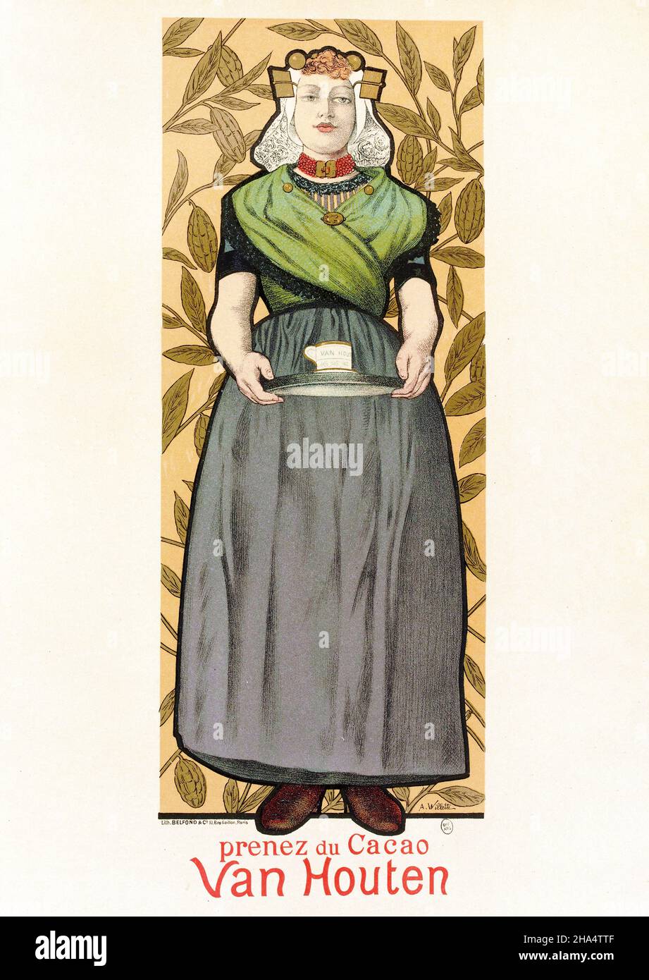 Poster d'epoca francese che fa pubblicità a cacao da Van Houten di Adolphe Willette, 1890 Foto Stock