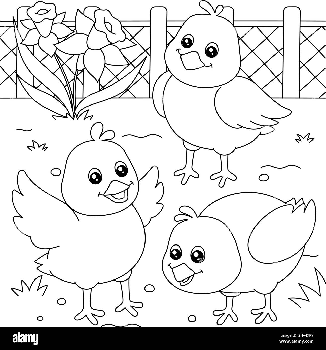 Pulcini colorazione pagina per i bambini Illustrazione Vettoriale