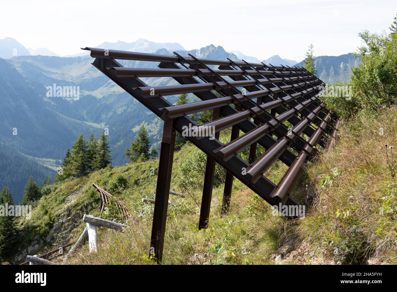 austria, kleinwalsertal, barriere di protezione contro le valanghe. Foto Stock