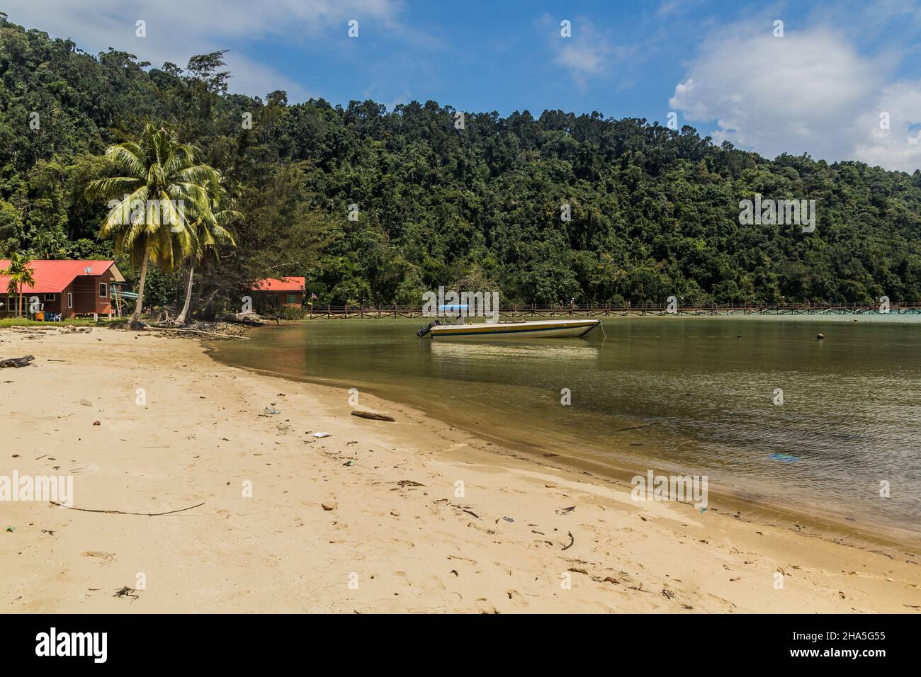 Campo base all'isola di Gaya nel Parco Nazionale di Tunku Abdul Rahman, Sabah, Malesia Foto Stock