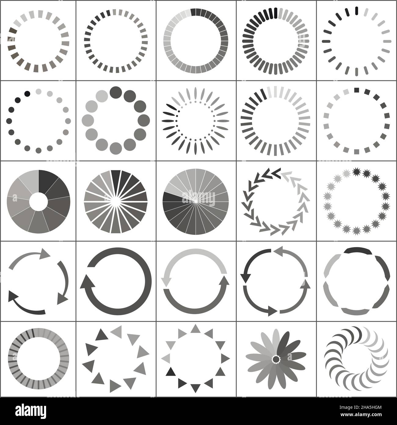 Set di icone di stato di caricamento, illustrazione vettoriale Illustrazione Vettoriale