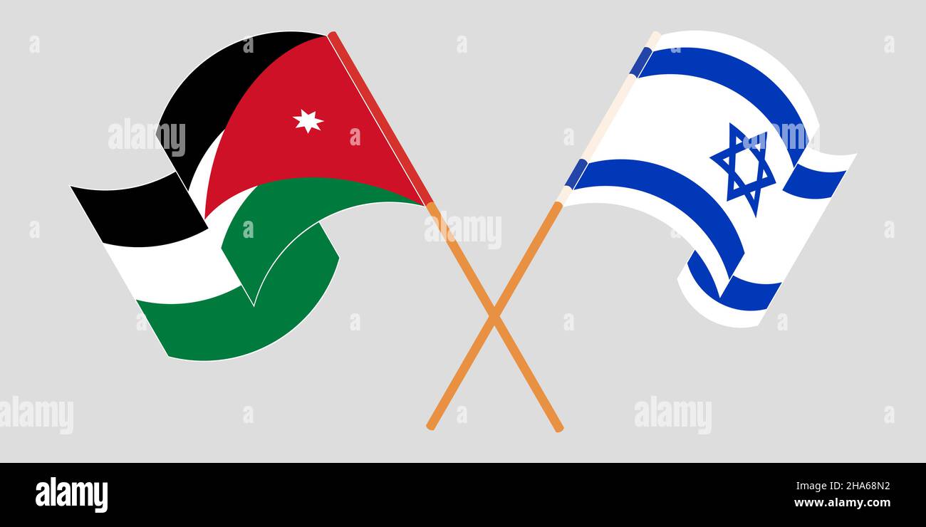 Bandiere incrociate e sventolanti di Giordania e Israele. Illustrazione vettoriale Illustrazione Vettoriale