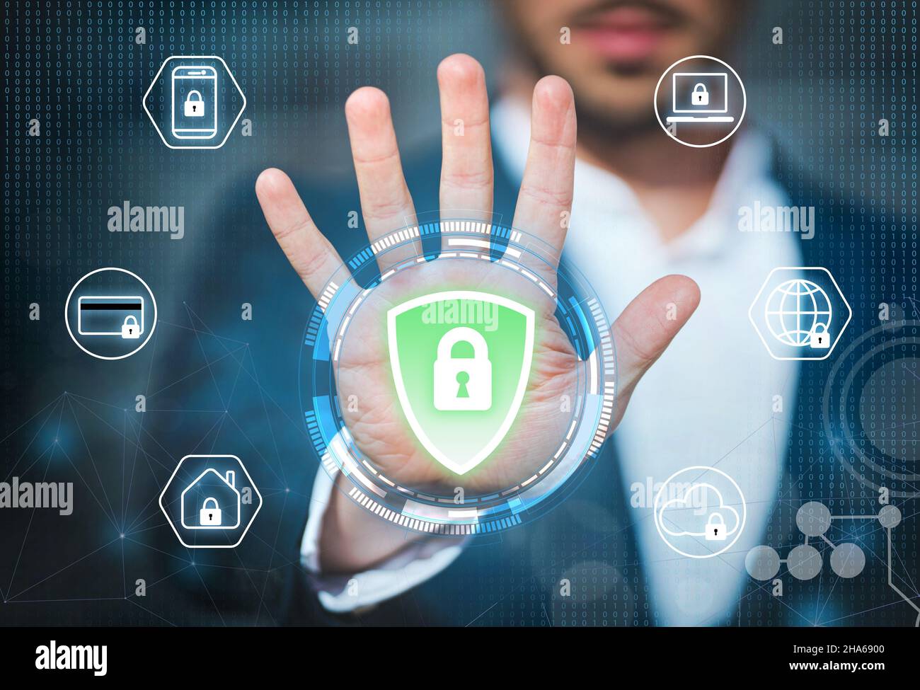 Sicurezza informatica e antivirus. Protezione dei dati, delle reti e delle tecnologie Foto Stock