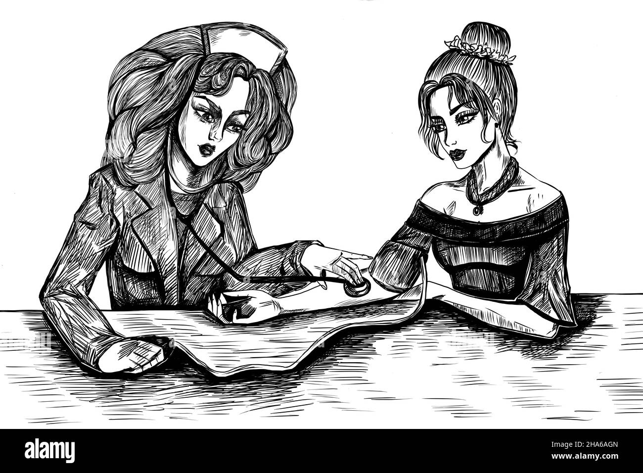 Il medico controlla la pressione sanguigna Foto Stock