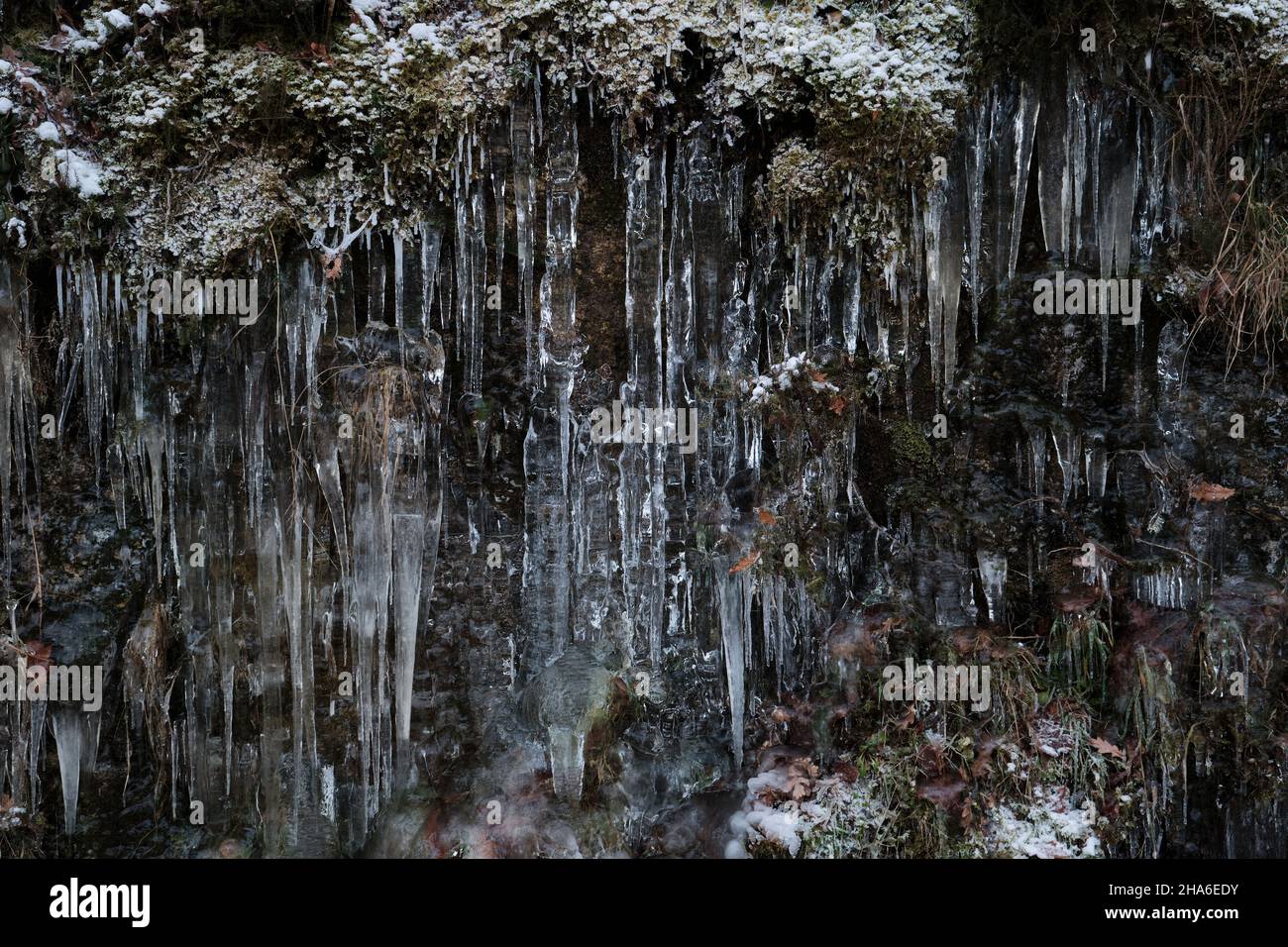 Formazioni di cicle che coprono la roccia di montagna e la vegetazione di montagna Foto Stock