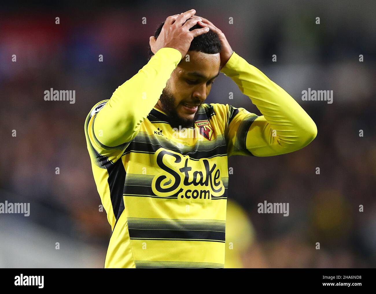 Londra, Inghilterra, 10th dicembre 2021. Joshua King of Watford FC reagisce durante la partita della Premier League al Brentford Community Stadium di Londra. Il credito d'immagine dovrebbe leggere: Jacques Feeney / Sportimage Credit: Sportimage/Alamy Live News Foto Stock