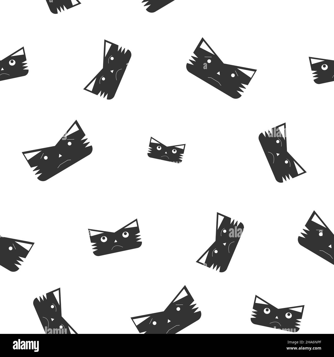 Modello di faccia di gatto o tigre in colore nero pieno con emozioni. Simbolo dell'anno 2022. Icona. Isolato su sfondo bianco. Illustrazione vettoriale piatta. Illustrazione Vettoriale