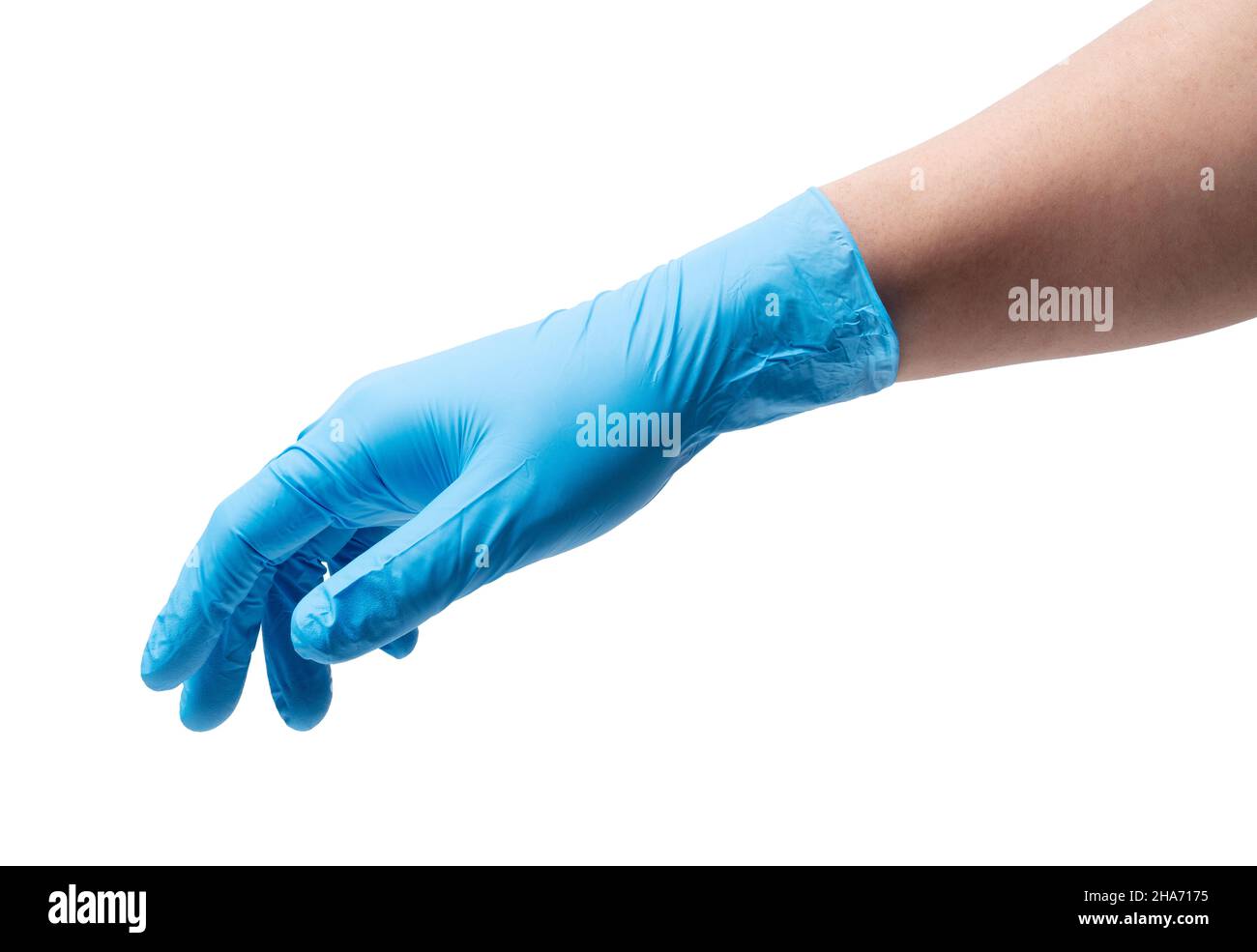 Guanti in nitrile da uomo su sfondo bianco Foto Stock