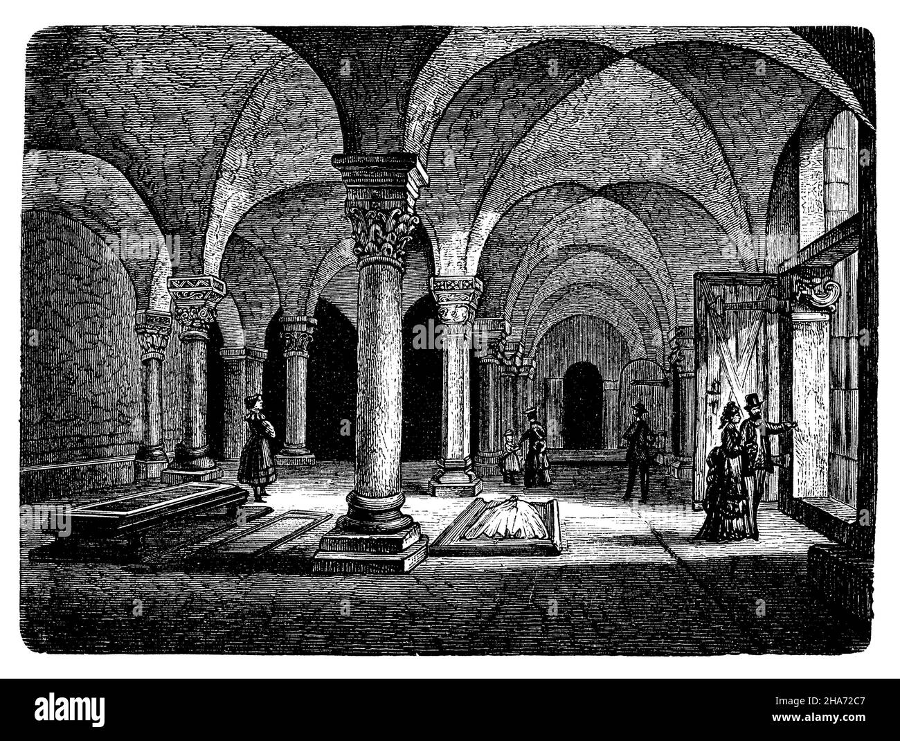 Cripta della chiesa del castello di Quedlinburg, , (libro di storia dell'arte, 1887) Foto Stock