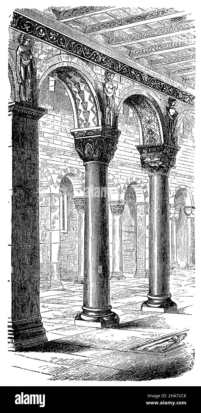 Hildesheim, Chiesa di San Michele, colonnato, , (libro di storia dell'arte, 1887) Foto Stock