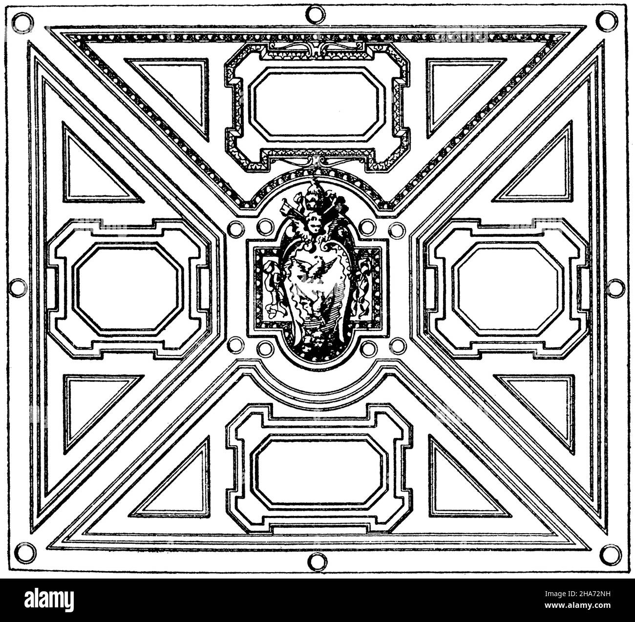 Rettangolo: Divisione soffitto a volta in San Pietro a Roma. Inizio del 17th secolo (libro di disegno italiano)., , ML (libro di modello, ) Foto Stock