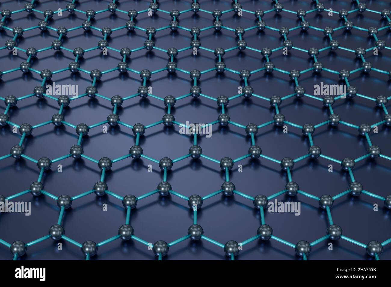 Griglia molecolare in grafene, struttura atomica esagonale - nanotecnologia sfondo 3D rendering Foto Stock
