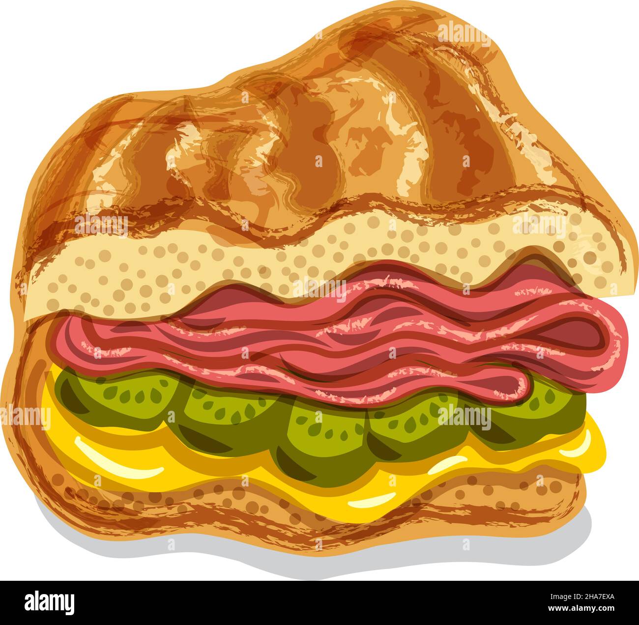 Illustrazione del panino cubano con prosciutto, formaggio e cetrioli sottaceto Illustrazione Vettoriale