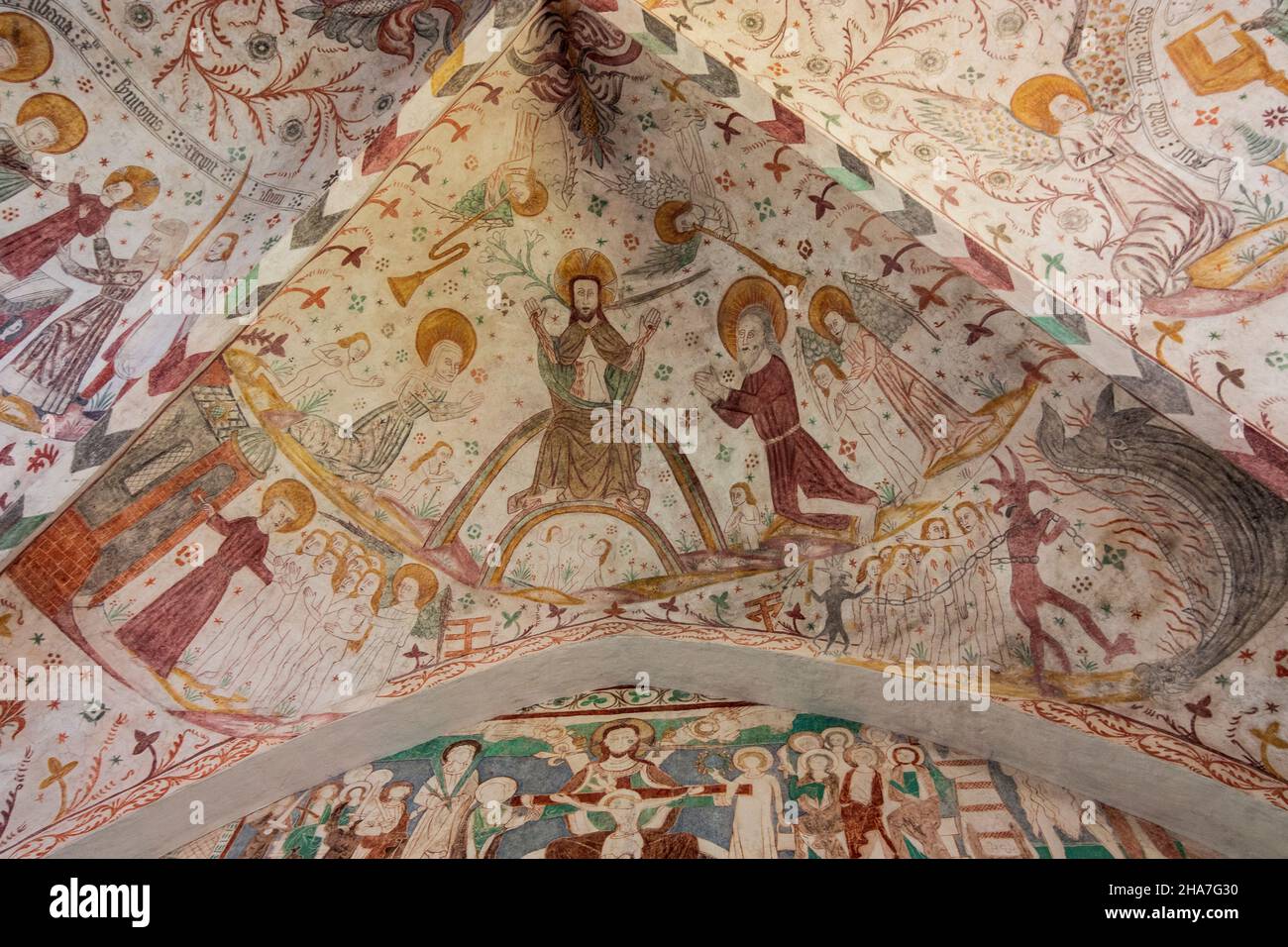 Vordingborg: Chiesa di Keldby, famosa per i suoi affreschi, a Keldby, Moen, Danimarca Foto Stock