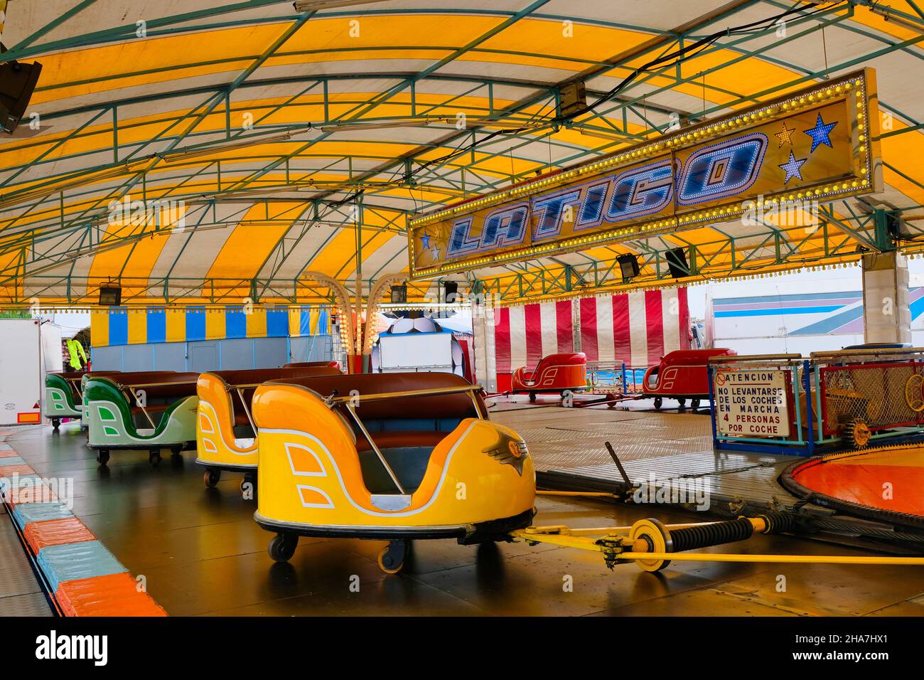 Latigo funfair auto spinning attrazione in Spagna (Fira del RAM) Foto Stock