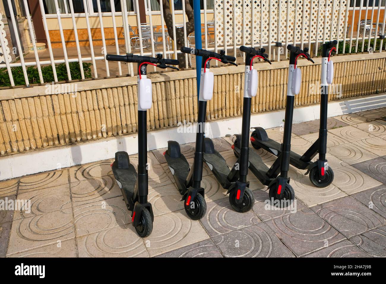 Noleggio di scooter elettrici Dockless a Malaga (Spagna) Foto Stock