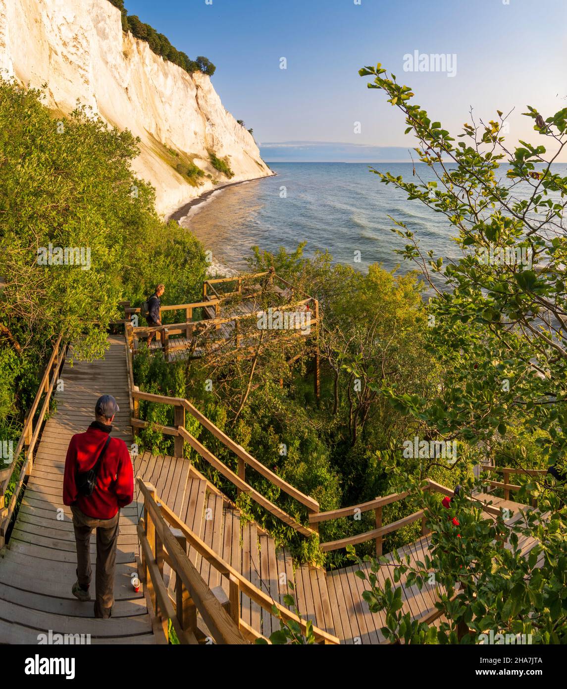 Vordingborg: Scogli di gesso di Moens Klint, Mar Baltico, scalinata alla spiaggia, escursionista, a Moens Klint, Moen, Danimarca Foto Stock