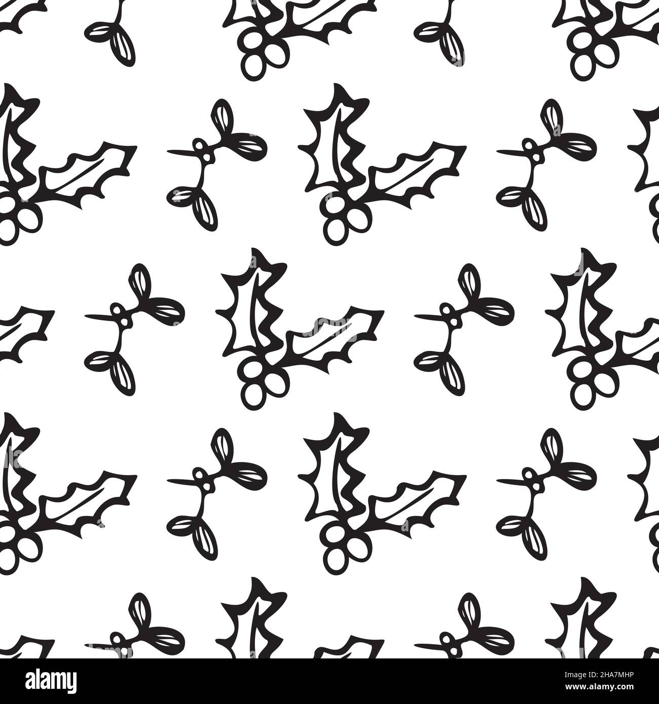 disegno vettoriale nero e bianco agrifoglio e vischio Illustrazione Vettoriale