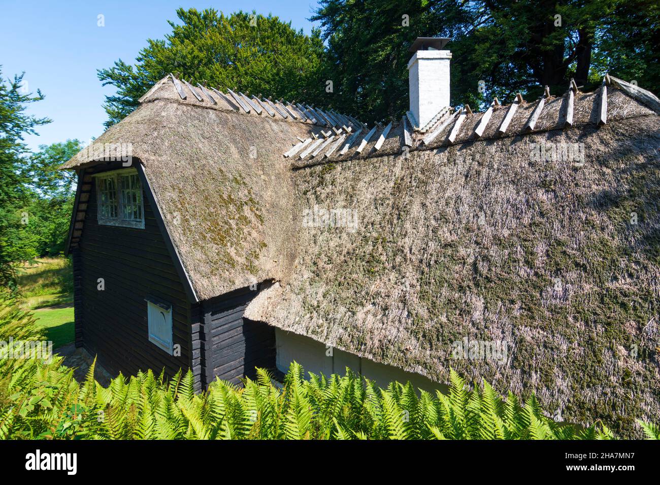 Vordingborg: Parco paesaggistico di Liselund, la Casa Norvegese, a Liselund, Moen, Danimarca Foto Stock