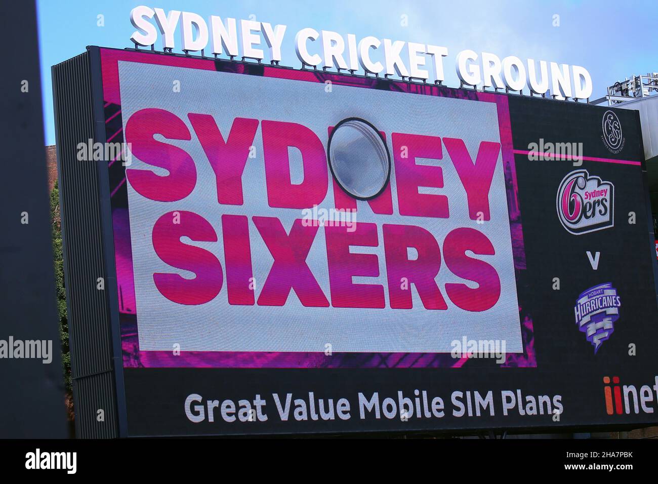 11th dicembre 2021; Sydney Cricket Ground, Sydney, NSW, Australia: BBL Big Bash League Cricket, Sydney Sixers versus Hobart Hurricanes: Advertised Boards Credit: Action Plus Sports Images/Alamy Live News Foto Stock