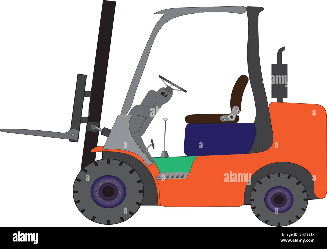 Grafica che mostra un carrello elevatore a combustione interna. Il corpo è arancione. Illustrazione Vettoriale