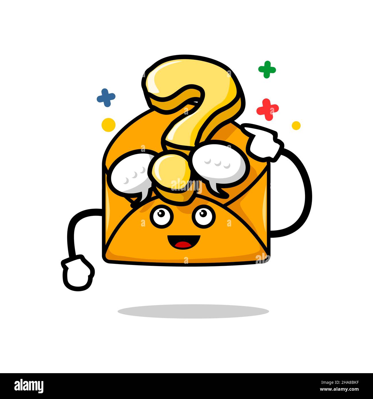il concetto di e-mail di qustion frequentemente chiesto. illustrazione del vettore della faccia del cartoon della posta cute isolato Illustrazione Vettoriale