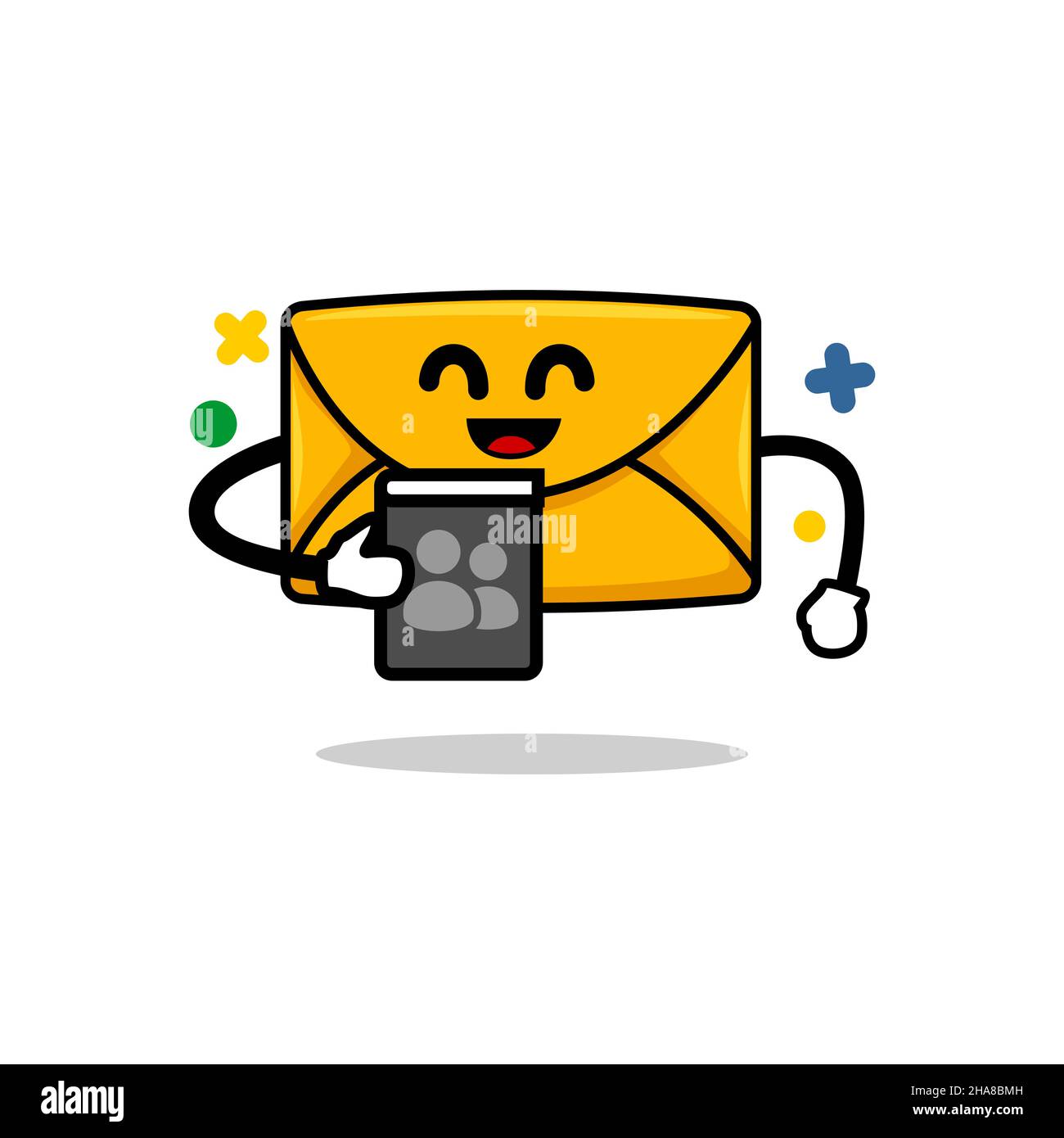 email contatto indirizzo concetto. isolato carino mail cartoon faccia tenuta e-mail rubrica illustrazione vettoriale Illustrazione Vettoriale