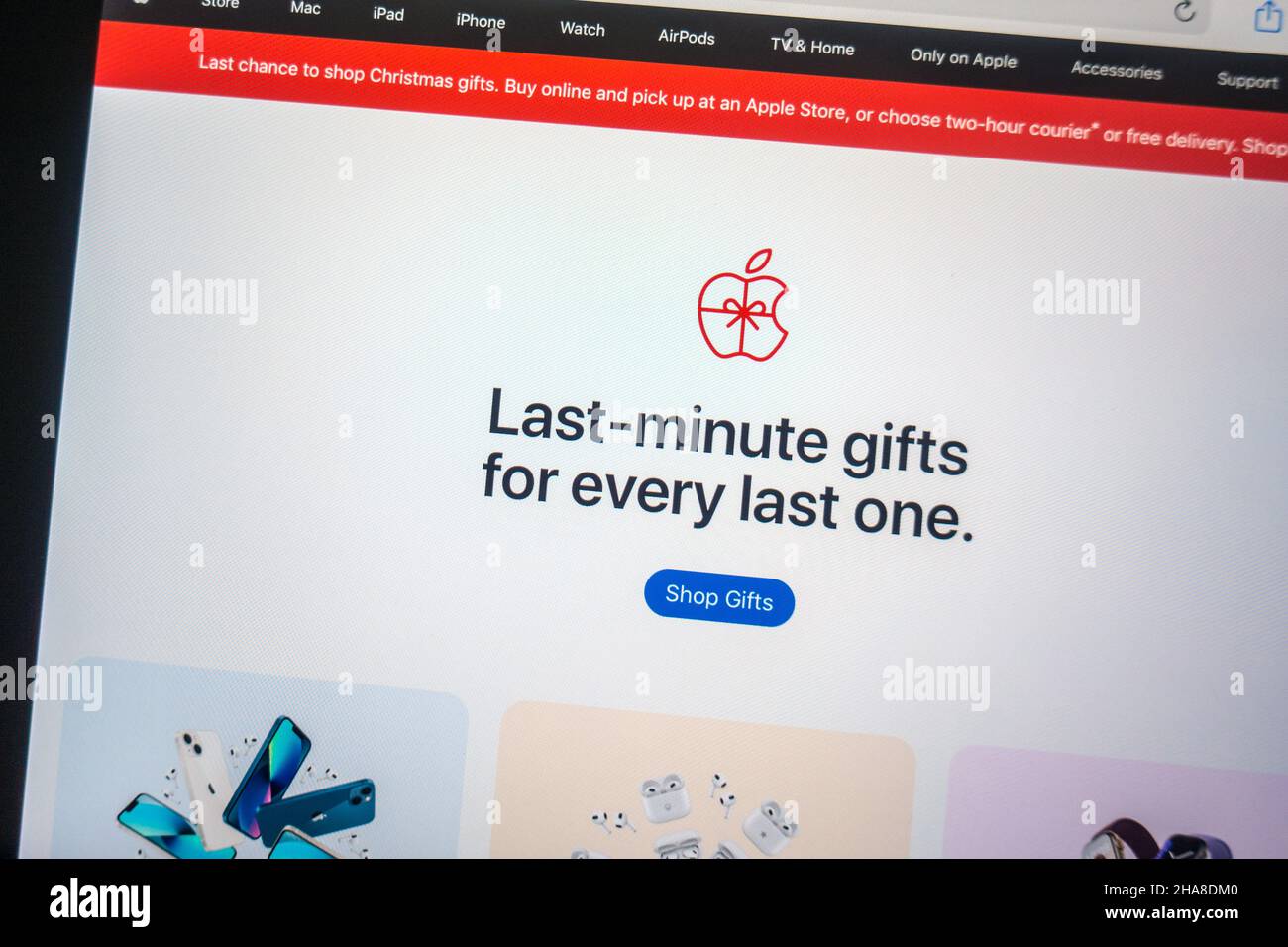 Apple pubblicità Last-minute gits per ogni ultimo sul loro sito web nella corsa a Natale 2021 Foto Stock