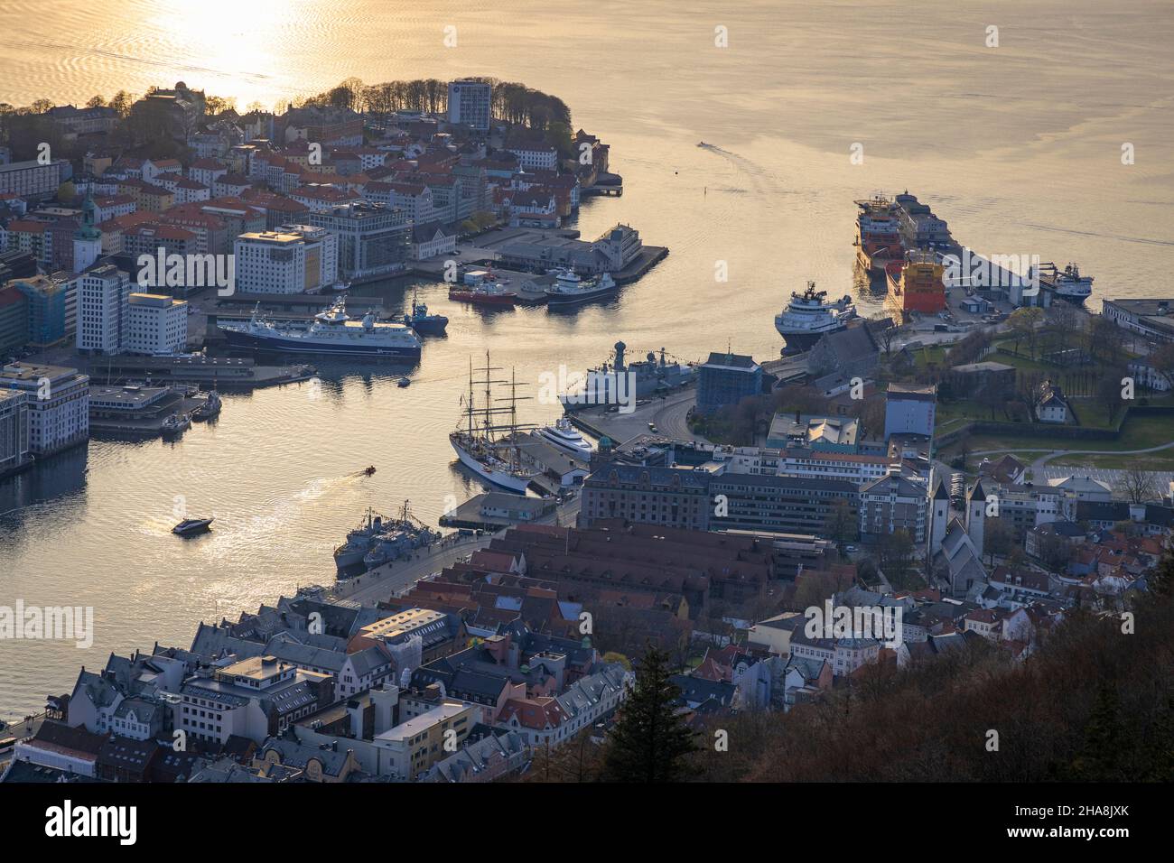 Bella vista a Bergen dal Floyen Foto Stock