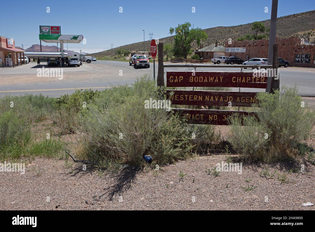 Cartello Bodaway-Gap Chapter vicino al Grand Canyon sulla Navajo Nation atterra sull'autostrada 89 Foto Stock