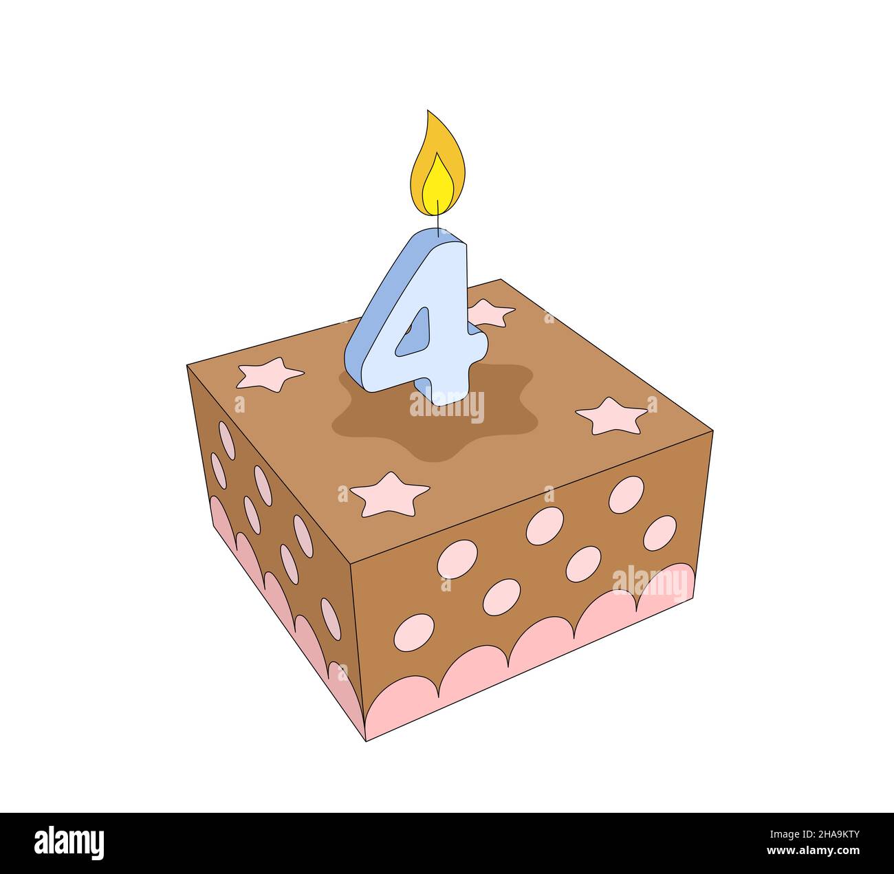 torta di compleanno con numero quattro candela, illustrazione 3d Foto Stock