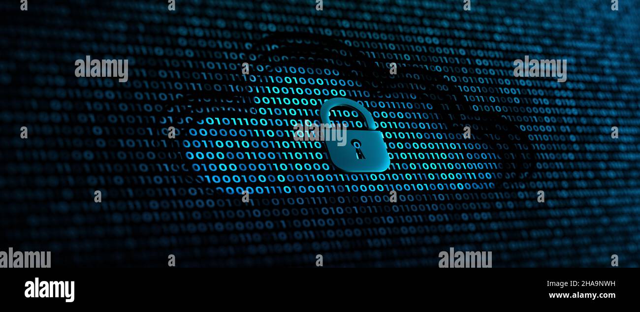 Tecnologia di cloud computing Internet su codice binario con background astratto. Servizio cloud, concetto di storage cloud. Rendering 3D. Foto Stock
