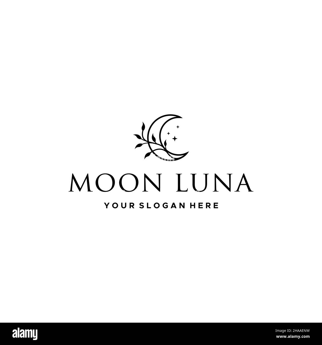Design del logo della stella Luna LUNA LUNA Luna Luna con lettera piatta Illustrazione Vettoriale