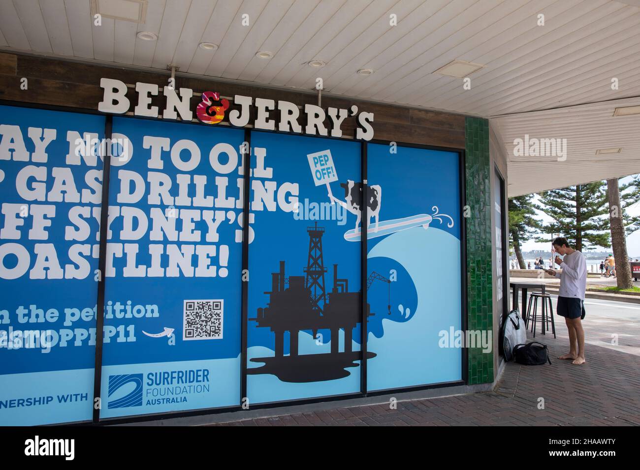 Sydney, grande poster incoraggia le obiezioni a PEP 11, un permesso di esplorazione petrolifera per la perforazione offshore del gas nel bacino di Sydney, associazione dei surfiders Foto Stock