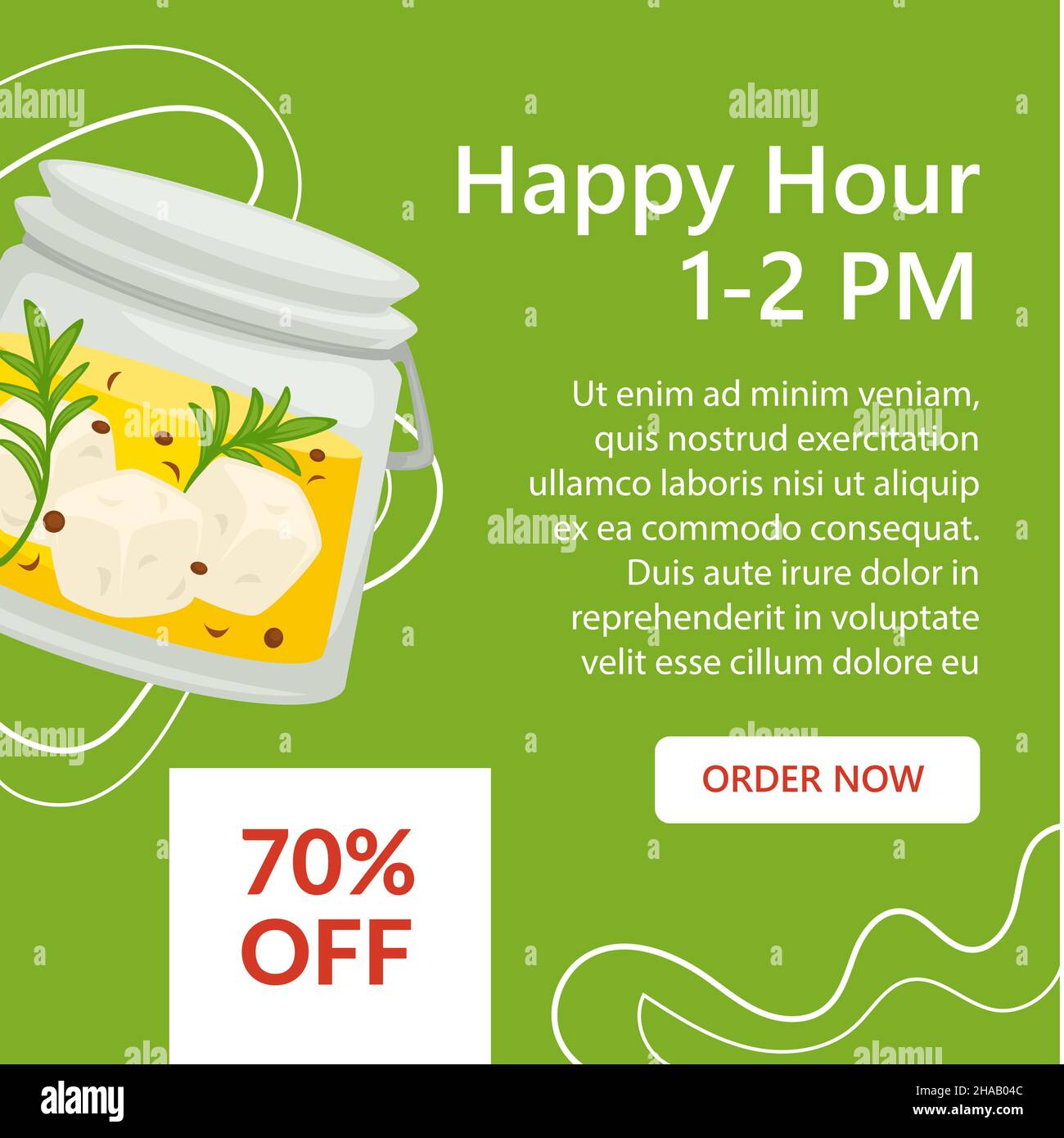 Happy hour e sconti su cibo e piatti vettore Illustrazione Vettoriale