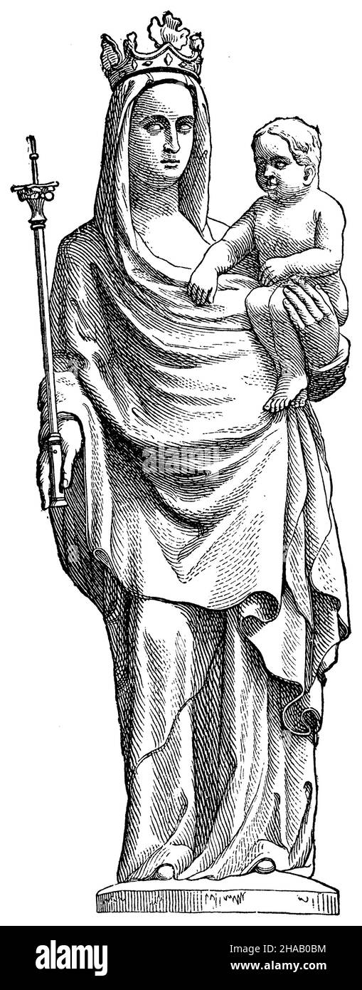 Immagine madre di Dio dalla cattedrale di Augusta del 13th secolo., , (libro di storia della chiesa, 1881), Muttergottesbild vom Dom zu Augsburg aus dem 13. Jahrh. Foto Stock