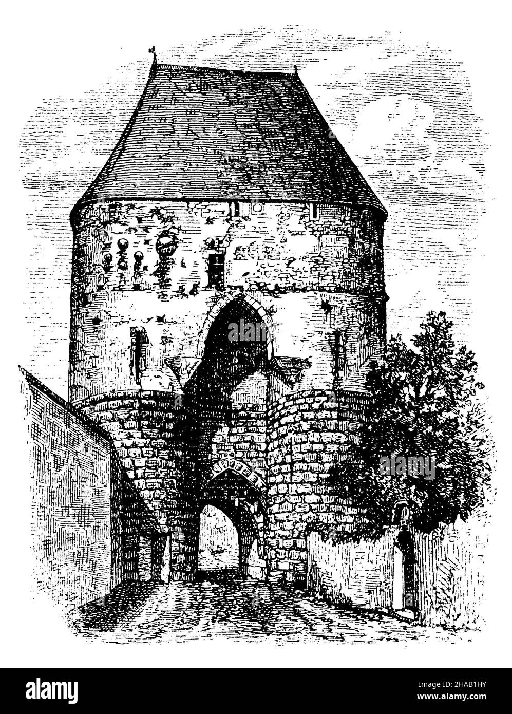 Porta di Hainburg in bassa Austria, , (libro di storia culturale, 1893), Tor zu Hainburg in Niederösterreich Foto Stock