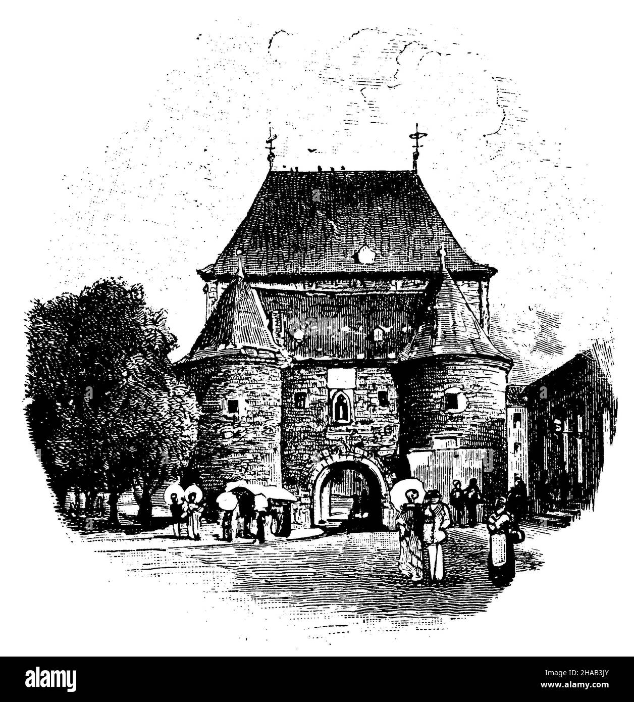 Porta della marciachia, Aquisgrana, , (Enciclopedia, 1888), Marschiertor, Aquisgrana, Porte de la Marche, Aix-la-Chapelle Foto Stock