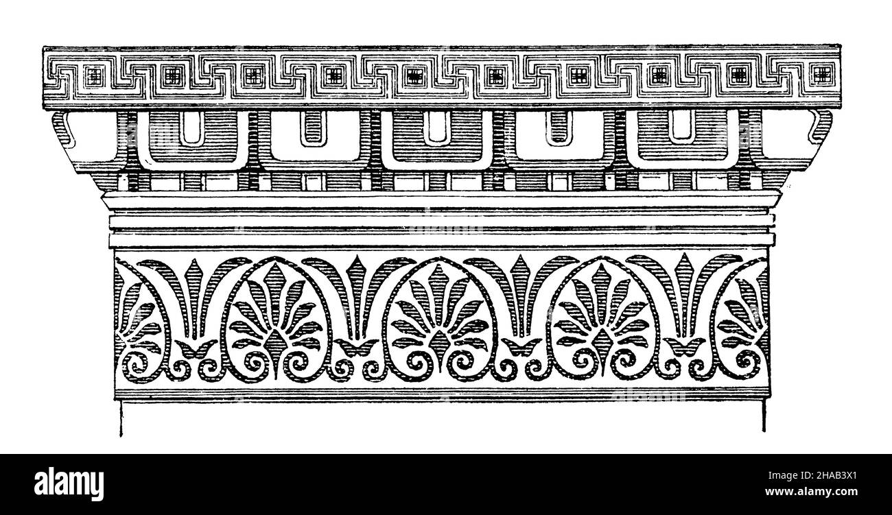Painted Doric antenna Capital, , (libro di storia culturale, 1892), Bemaltes dorisches Antenkapitell, Chapiteau dorique peint de l'antennaire Foto Stock
