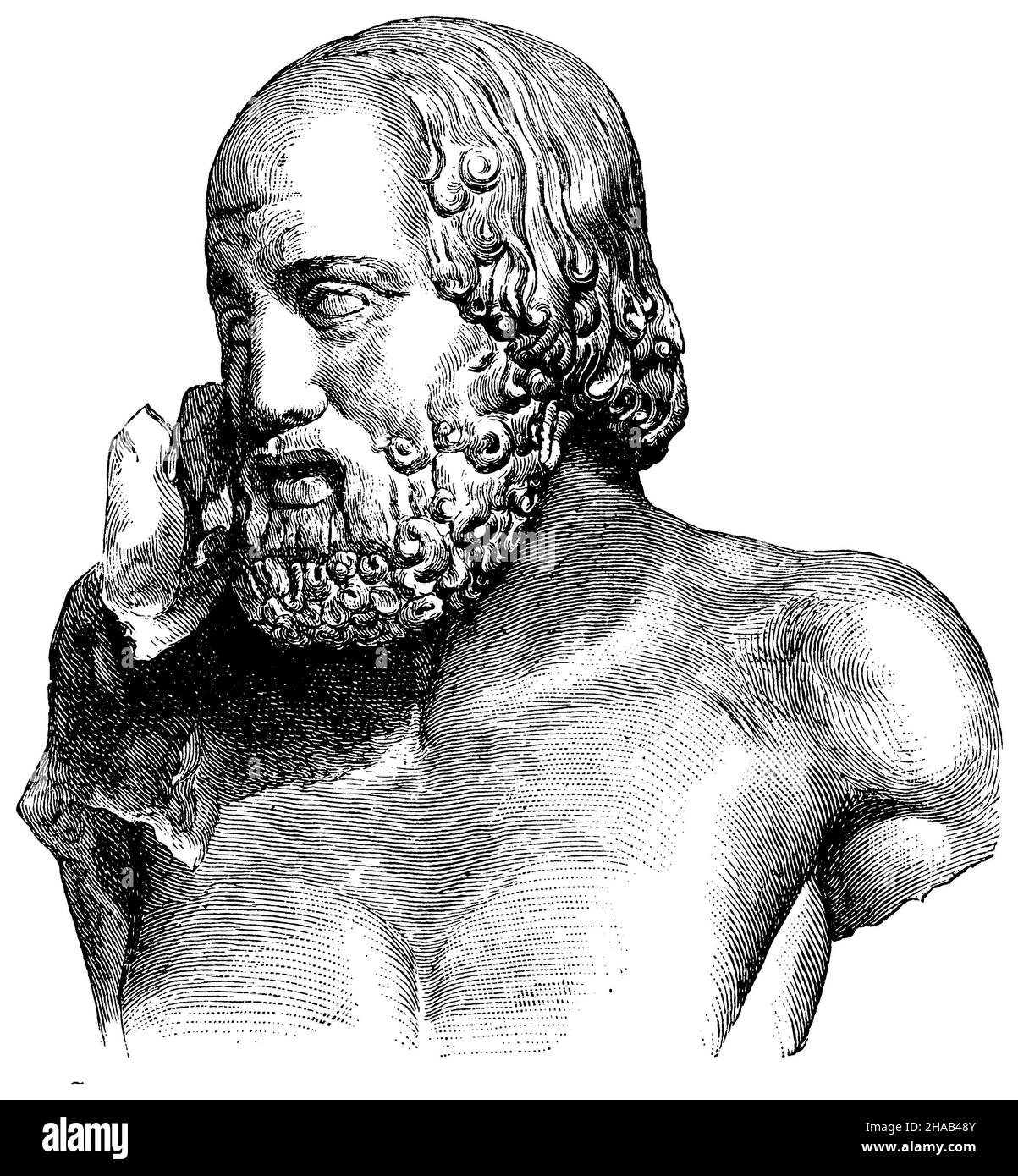 Seduto vecchio uomo dal timpano orientale del tempio di Zeus a Olympia, , (libro di storia culturale, 1892), Sitzender Greis vom Ostgiebel des Zeustempels zu Olympia, Vieillard assis du pignon est du Temple de Zeus à Olympie Foto Stock