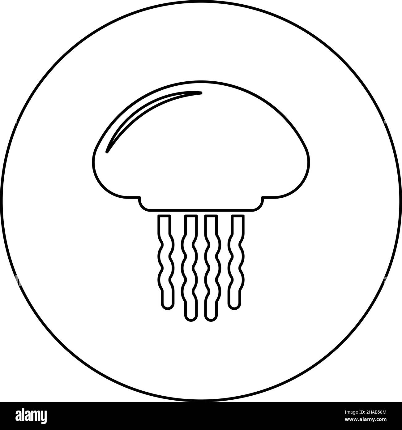 Medusa jellyfish icona in cerchio rotondo nero colore vettore illustrazione immagine contorno linea sottile stile semplice Illustrazione Vettoriale