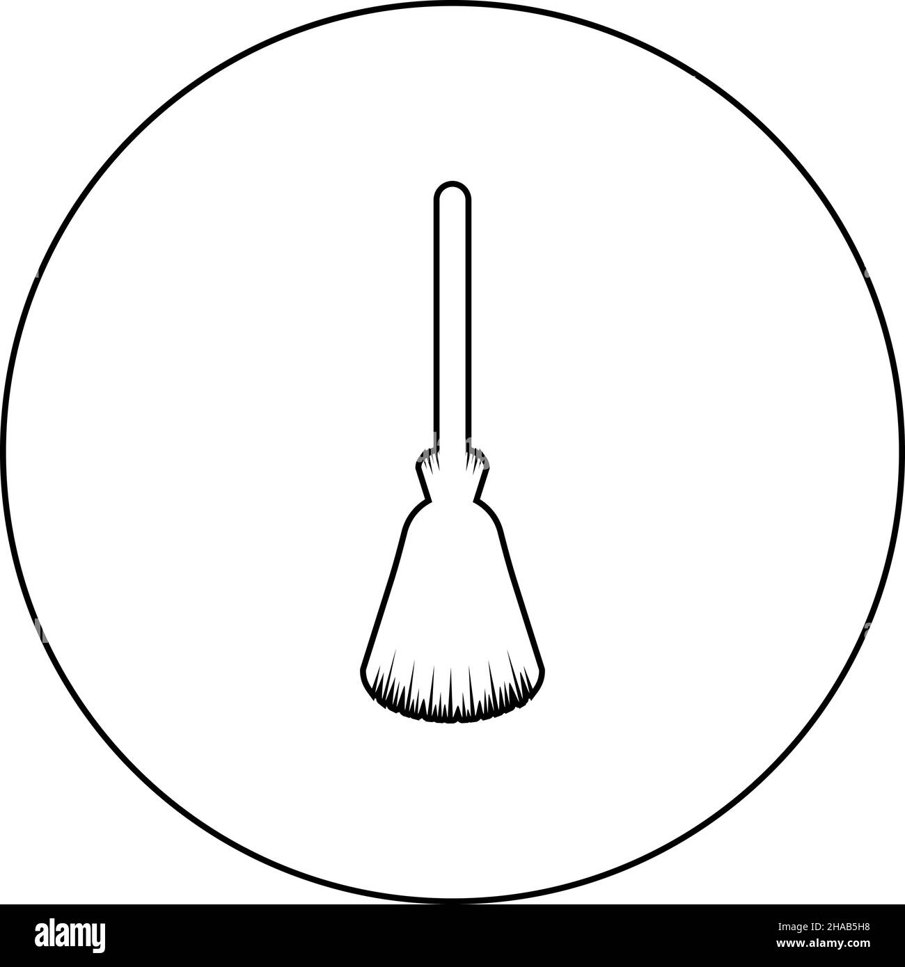 Scopa besom broomstick icona in cerchio rotondo nero colore vettore illustrazione immagine contorno linea sottile stile semplice Illustrazione Vettoriale